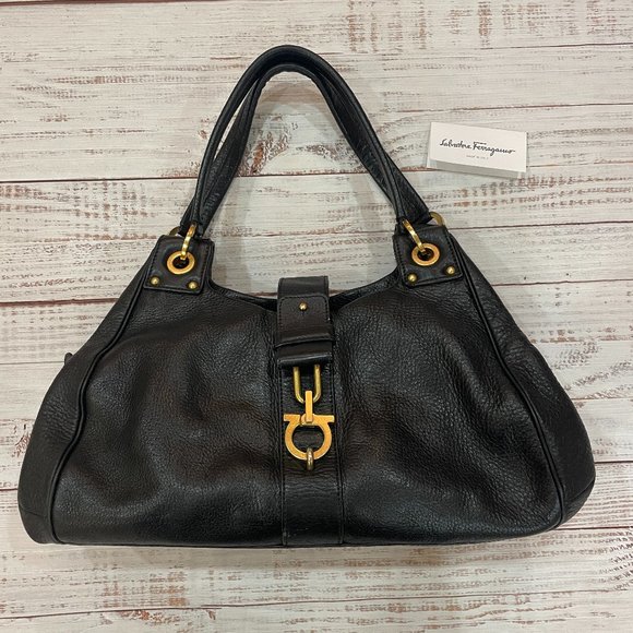 Authentic Salvatore Ferragamo Italian Leather Double Handle Glam Tote - Picture 2 of 13